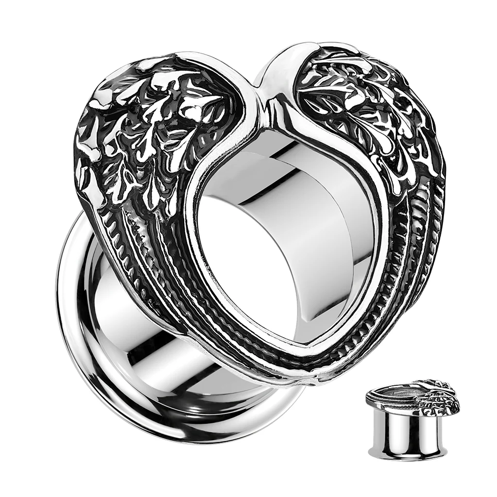 Pair Double Flared Angel Wings 316L Surgical Steel Ear Tunnel Plug - Image 2