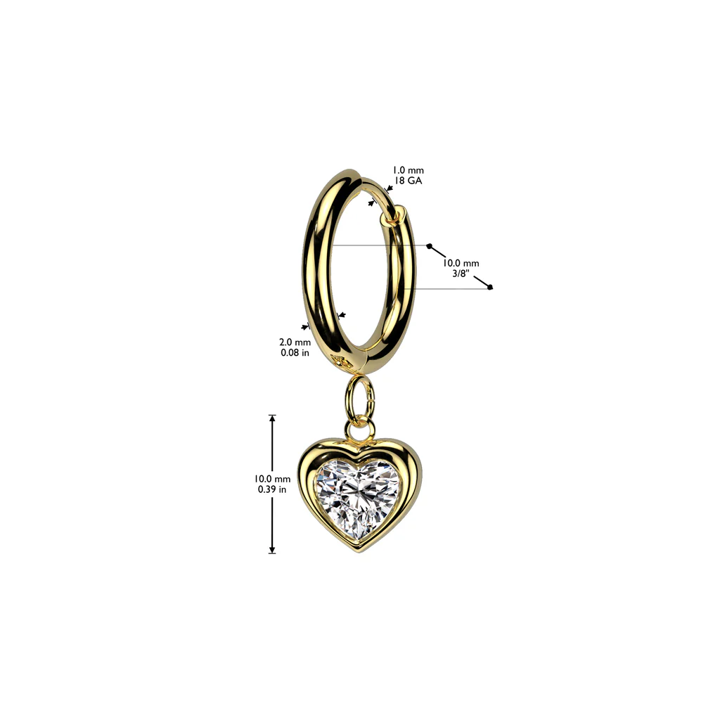 Pair Hinged Hoop Heart CZ Dangle Earrings Ear Cartilage Tragus - Image 4