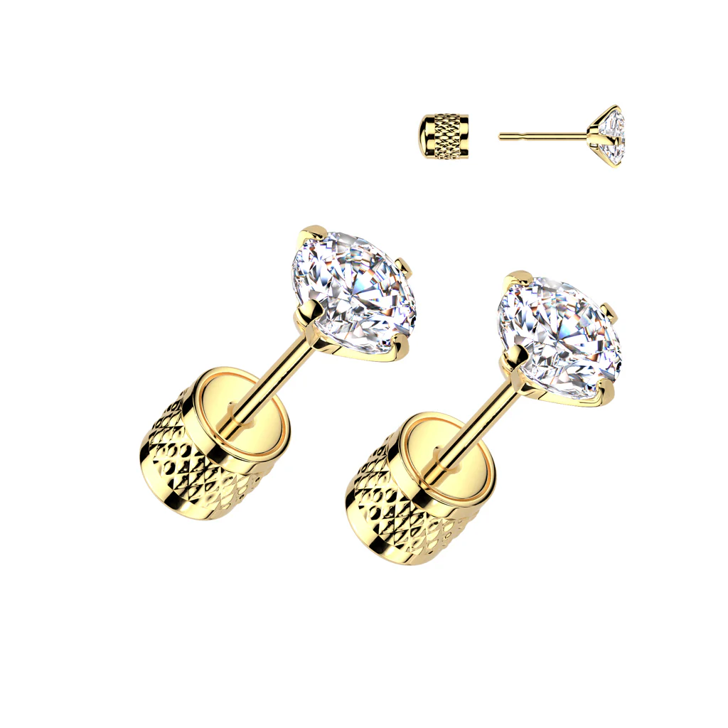 Pair Prong Set CZ & Cylinder Clip Backing Earrings Ear Cartilage Tragus - Image 2
