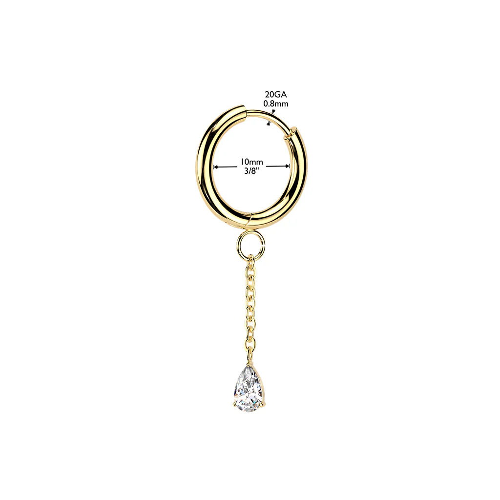 Pair Hinged Hoop Teardrop CZ Dangle Earrings Ear Cartilage Tragus - Image 3