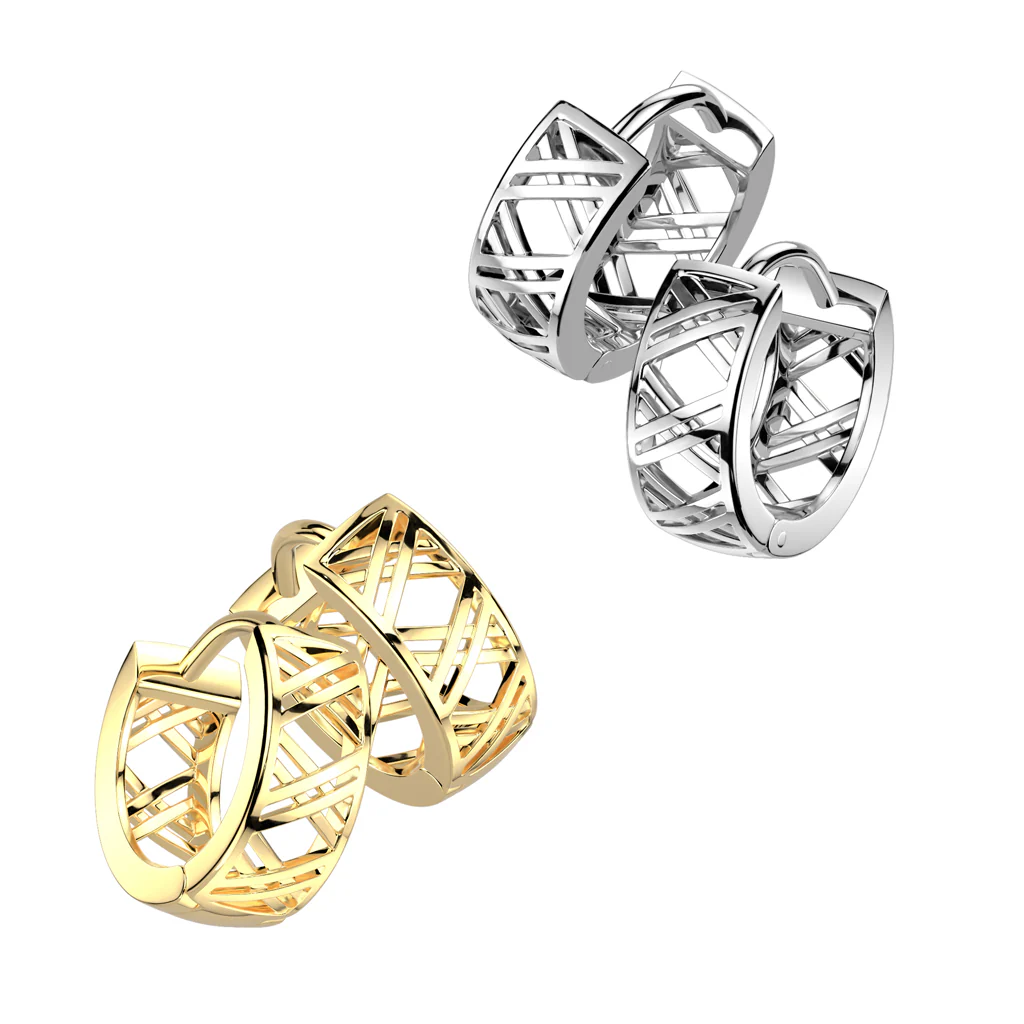 Pair of 316L Stainless Steel Hinged Hollow X Hoop Earrings - Image 4