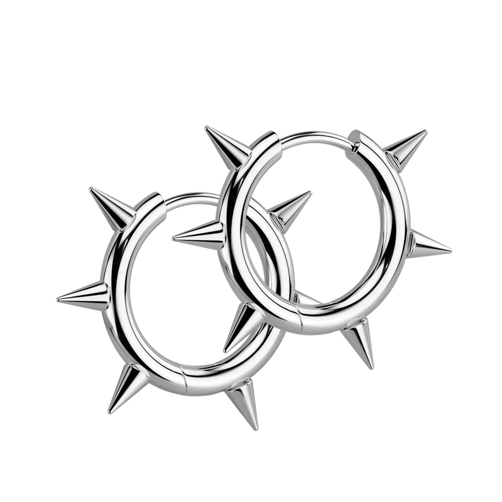 Pair of 316L Stainless Steel Hinged Hoop Spikes Earrings - Image 2