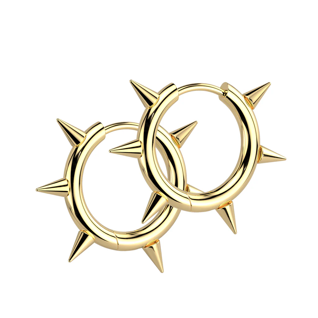 Pair of 316L Stainless Steel Hinged Hoop Spikes Earrings - Image 3
