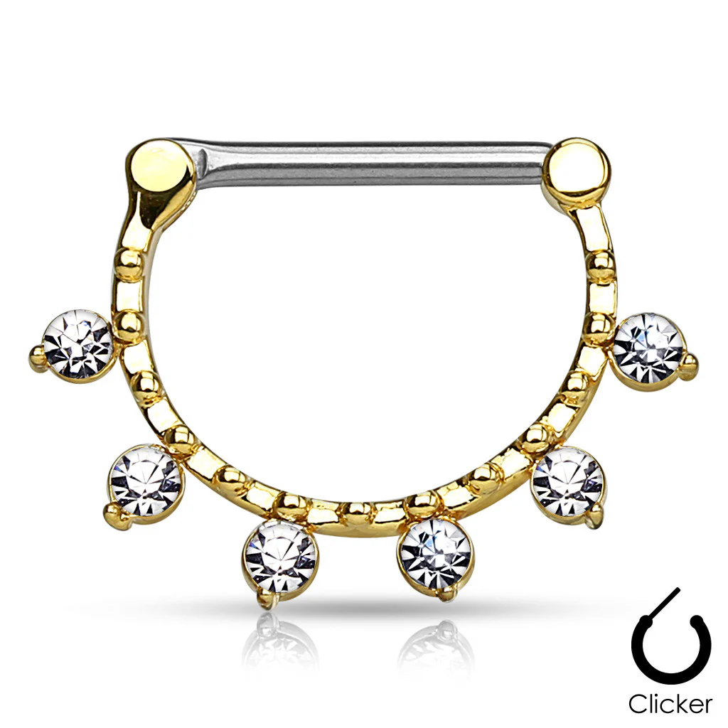 Pair of CZ Hanging Beaded Line Surgical Steel Nipple Rings Clickers - Image 3