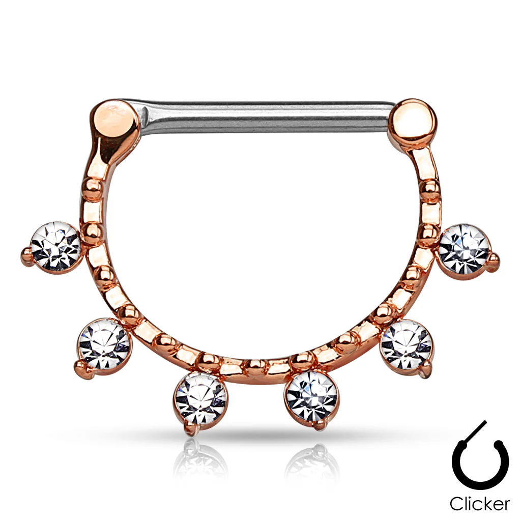 Pair of CZ Hanging Beaded Line Surgical Steel Nipple Rings Clickers - Image 4
