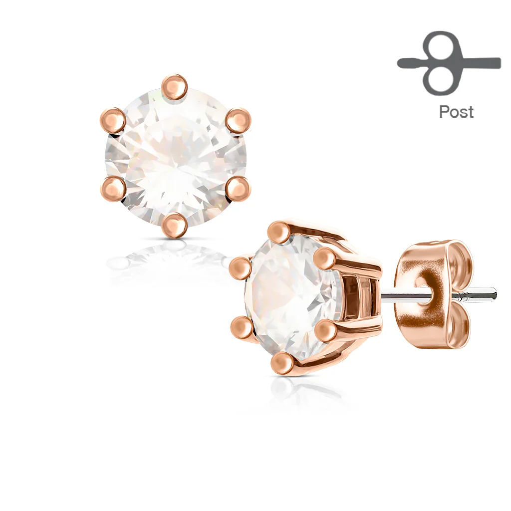 Pair of 6 Prong Set CZ 316L Surgical Steel Stud Earring - Image 6