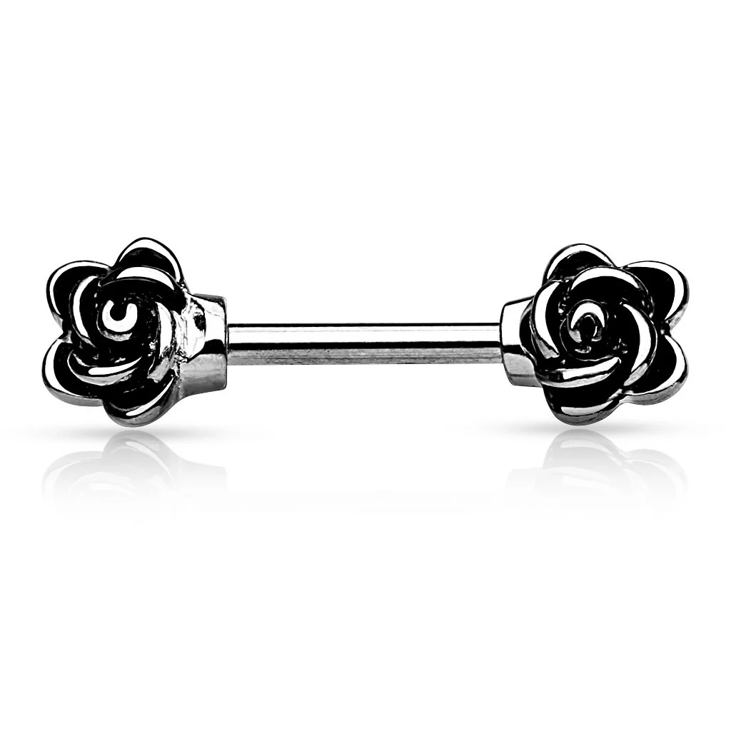 Pair of Casted Flower Ends 316L Surgical Steel Nipple Bar - Image 3