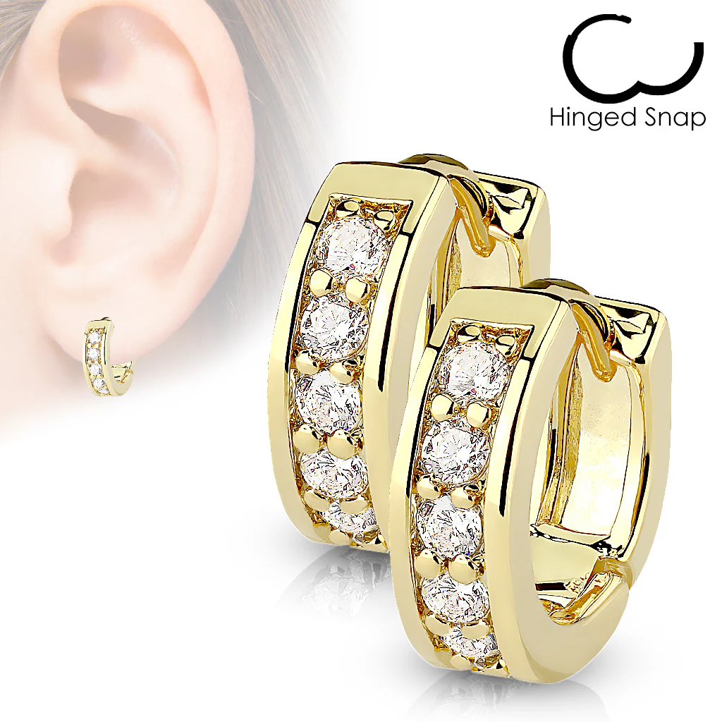 Pair of Channel Set CZ Half Circle Hoop Earring Studs - Image 6