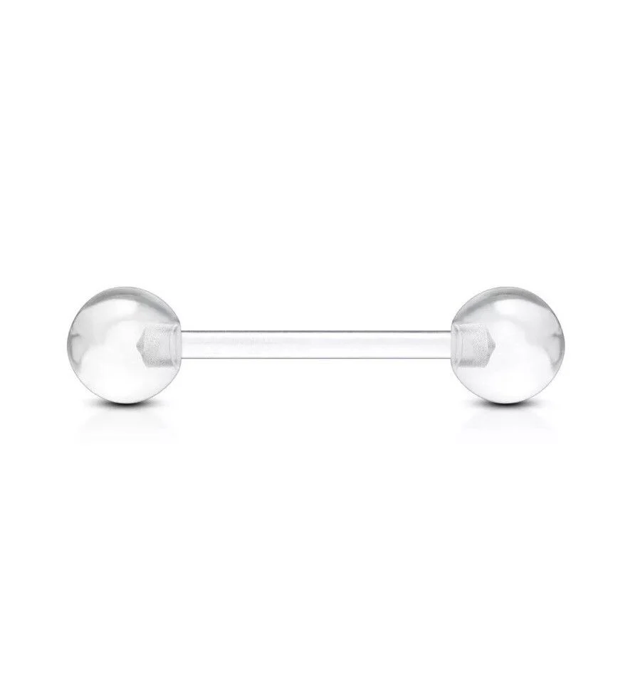 Pair Of Clear Acrylic Bioflex Barbell Nipple Tongue Ring Industrial Retainers