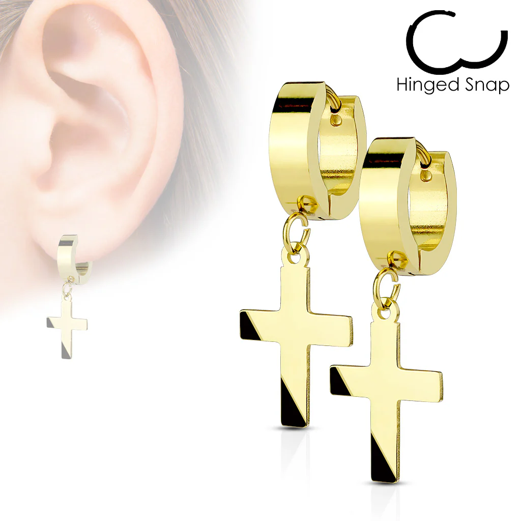 Pair of  Stainless Steel Cross Dangle Hinged Hoop Earring Studs - Image 2