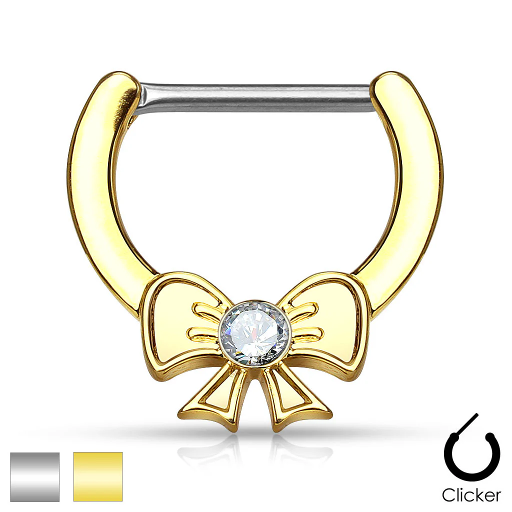 Pair of Crystal Centered Ribbon 316L Surgical Steel Nipple Clickers