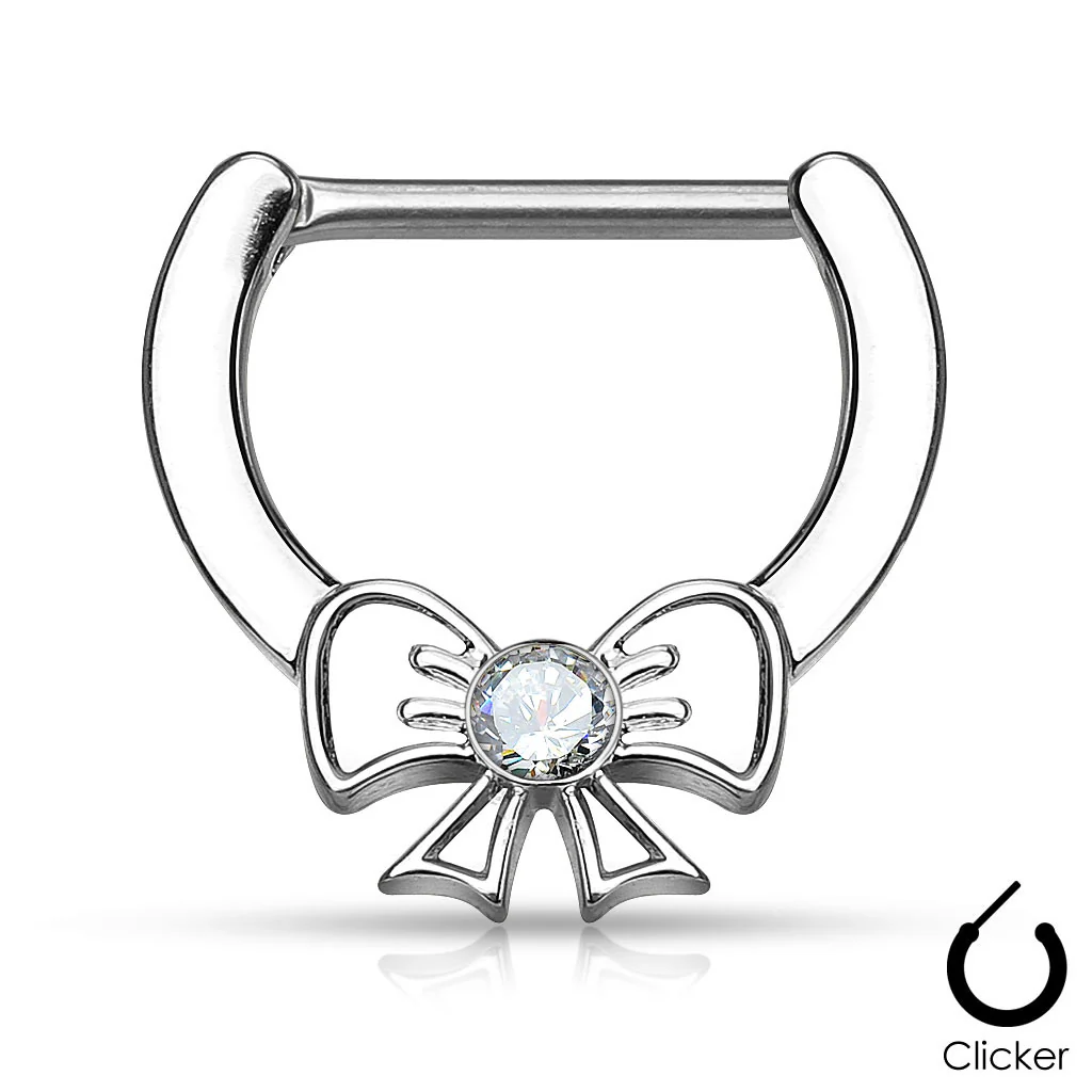 Pair of Crystal Centered Ribbon 316L Surgical Steel Nipple Clickers - Image 2