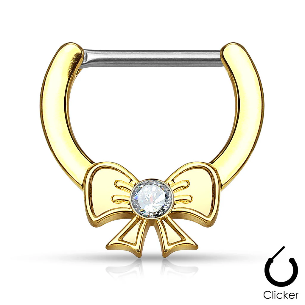Pair of Crystal Centered Ribbon 316L Surgical Steel Nipple Clickers - Image 3