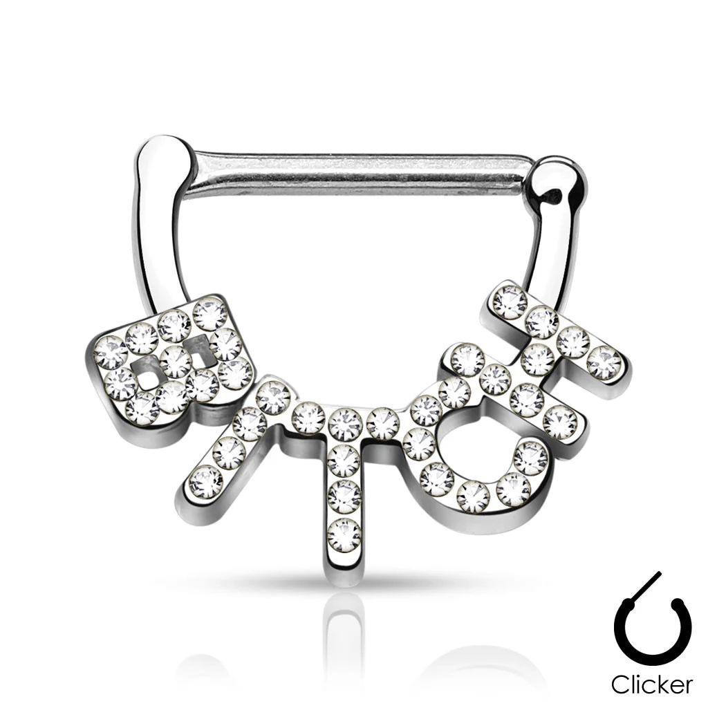 Pair of Crystal Paved "Bitch" 316L Surgical Steel Nipple Clicker - Image 3