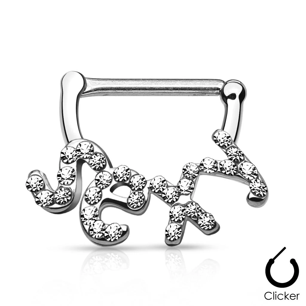 Pair of Crystal Paved "Sexy" 316L Surgical Steel Nipple Clicker - Image 3