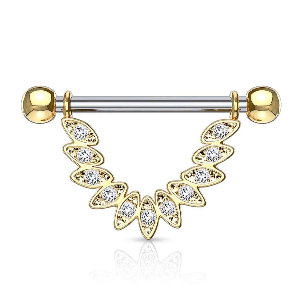 Pair of CZ Feather Dangle Surgical Steel Barbell Nipple Rings - Image 3