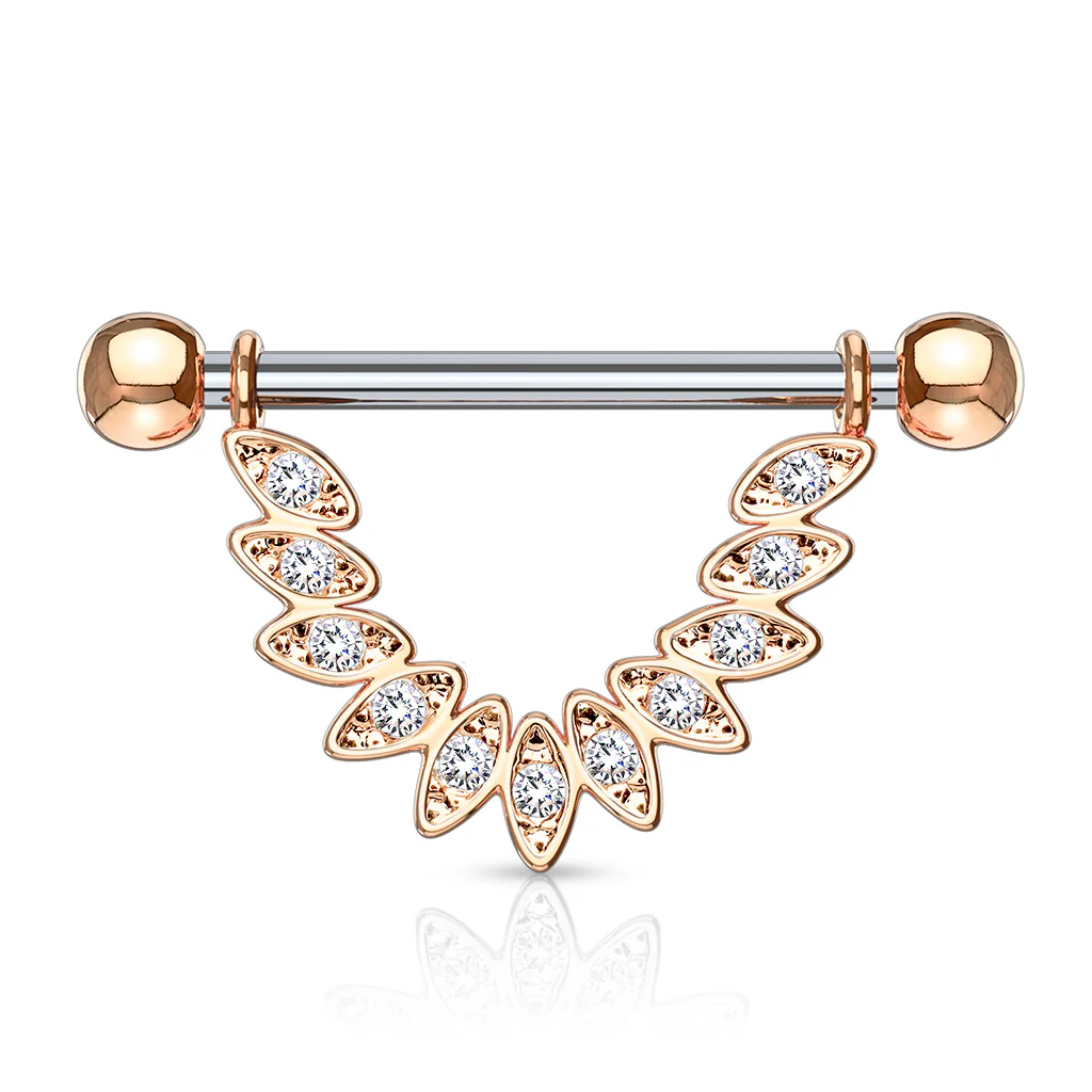 Pair of CZ Feather Dangle Surgical Steel Barbell Nipple Rings - Image 4