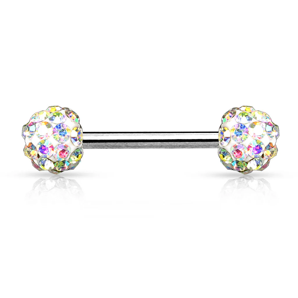 Pair of CZ Ferido Ball Barbell Nipple Rings - Image 2