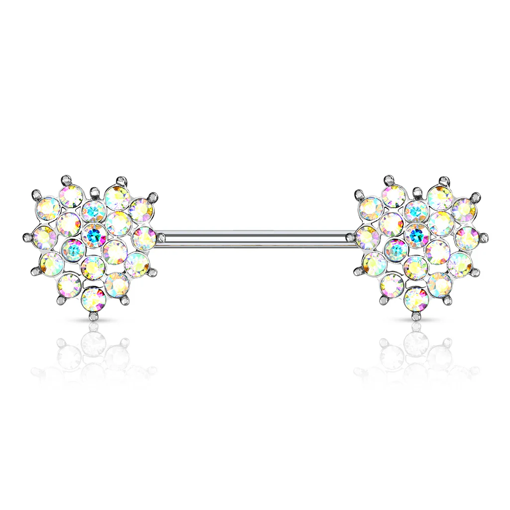 Pair of CZ Heart Surgical Steel Barbell Nipple Rings - Image 2