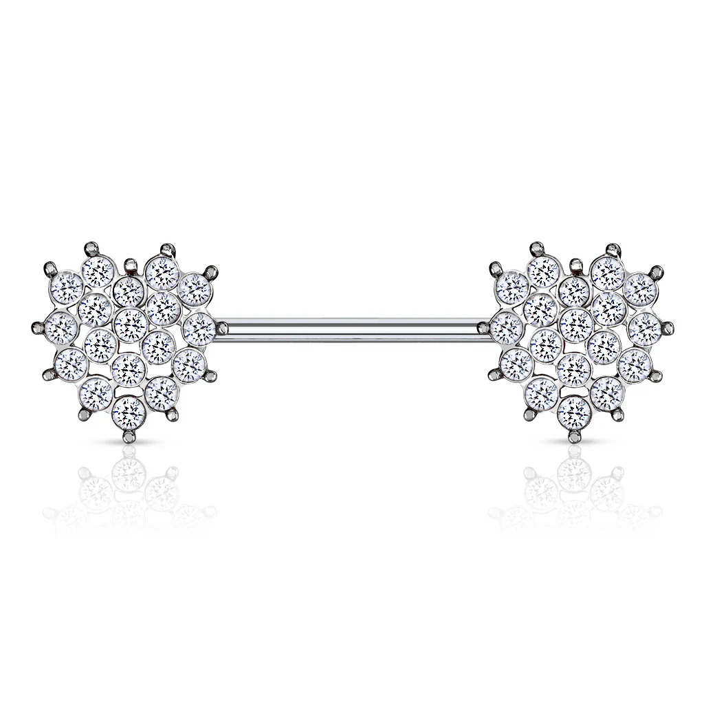 Pair of CZ Heart Surgical Steel Barbell Nipple Rings - Image 3