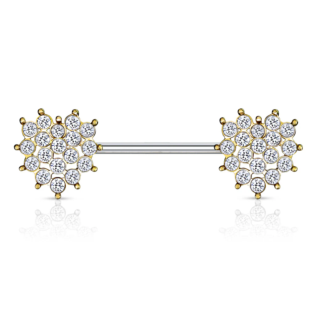 Pair of CZ Heart Surgical Steel Barbell Nipple Rings - Image 4