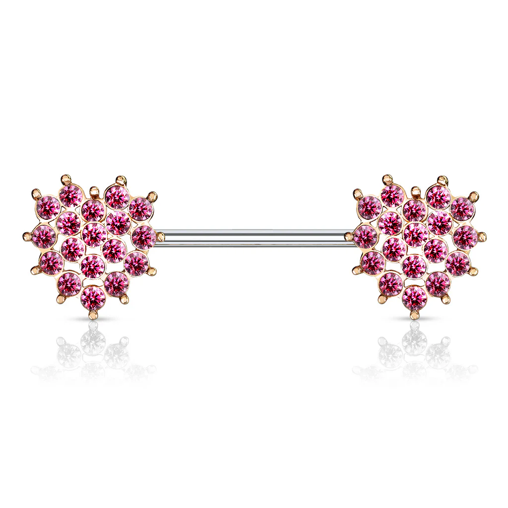 Pair of CZ Heart Surgical Steel Barbell Nipple Rings - Image 5