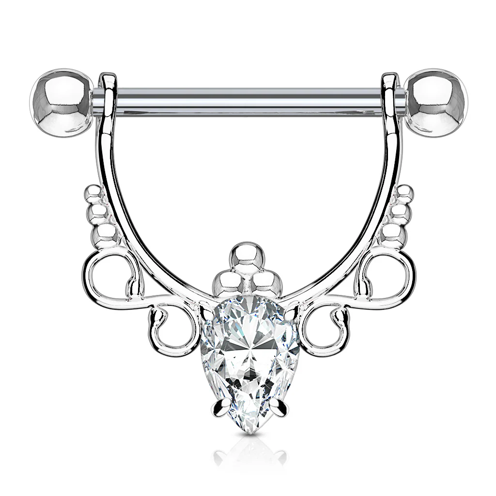 Pair of CZ Infinite Filigree Dangle Surgical Steel Barbell Nipple Ring - Image 2