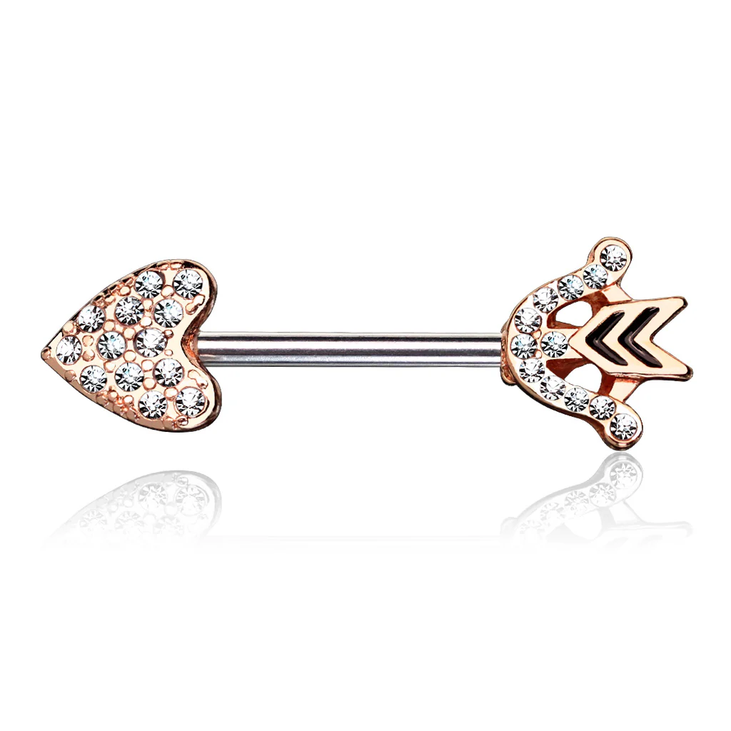 Pair of CZ Paved Heart Arrow 316L Surgical Steel Nipple Barbells - Image 2