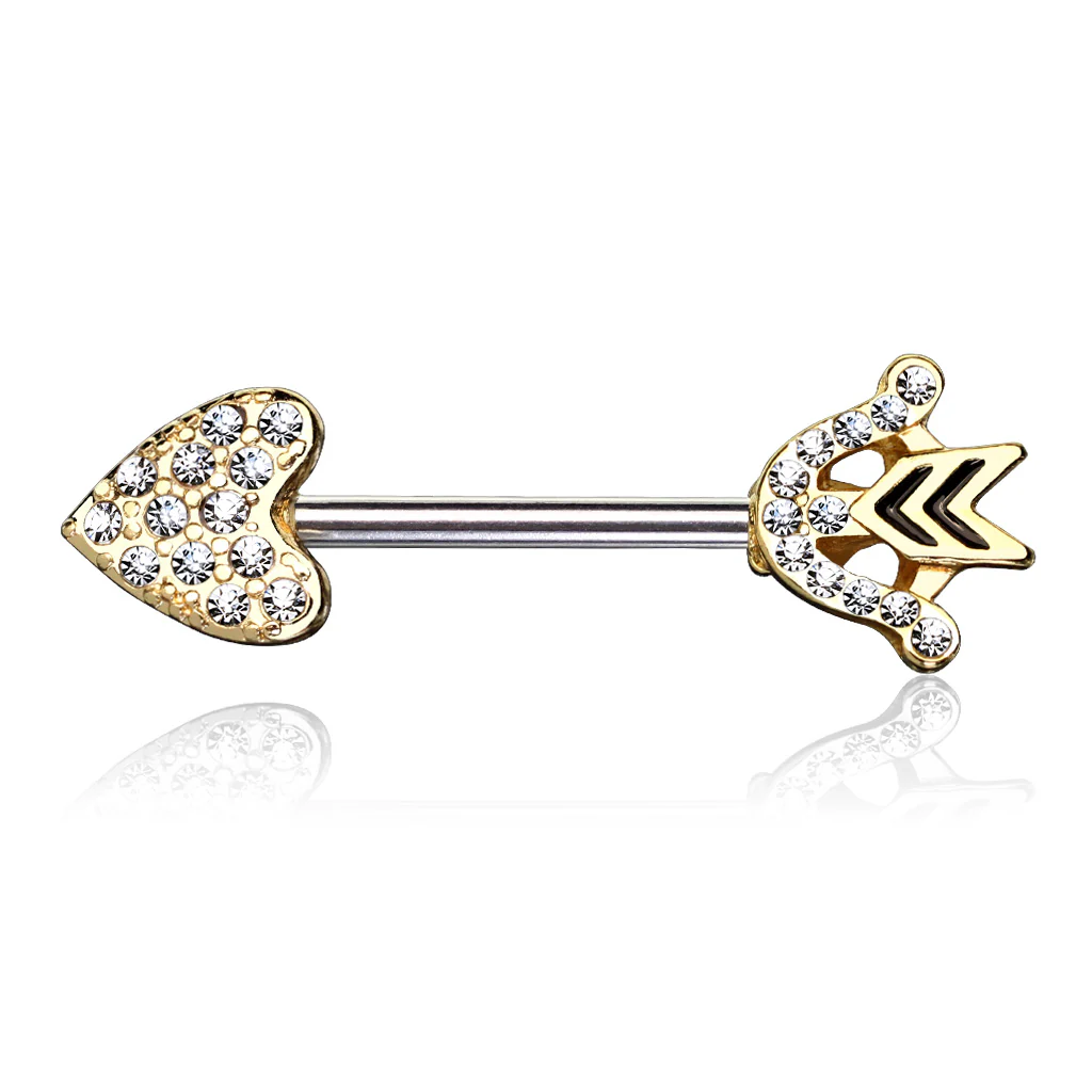 Pair of CZ Paved Heart Arrow 316L Surgical Steel Nipple Barbells - Image 3