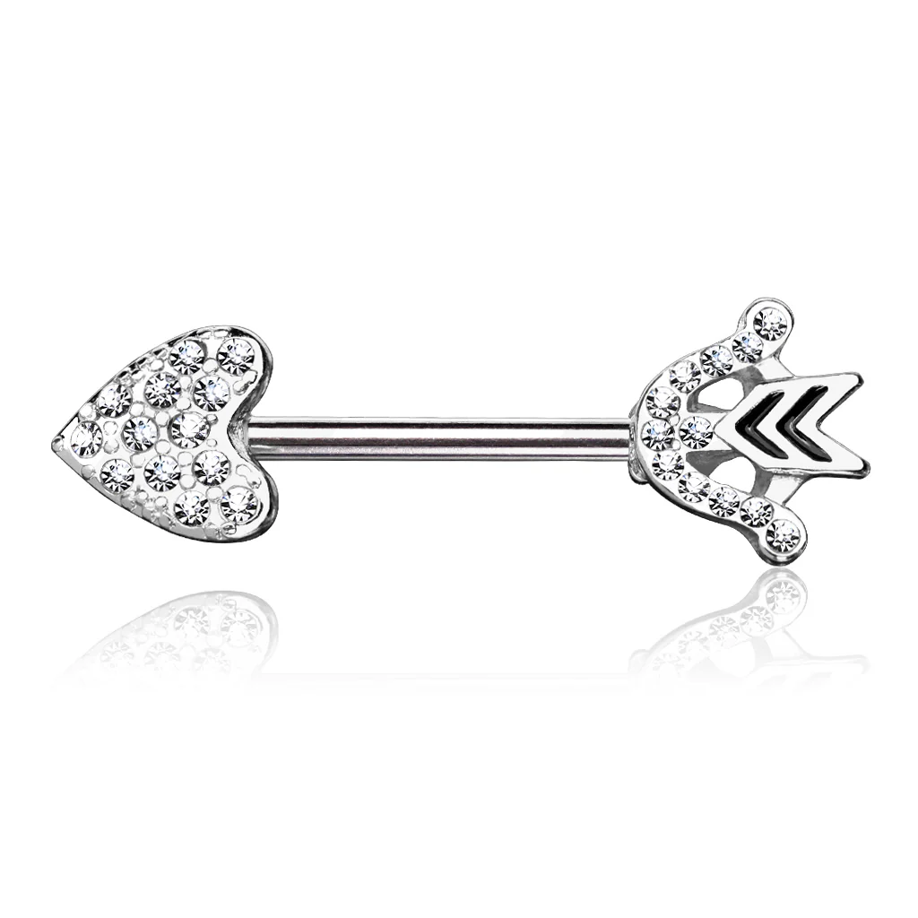 Pair of CZ Paved Heart Arrow 316L Surgical Steel Nipple Barbells - Image 4