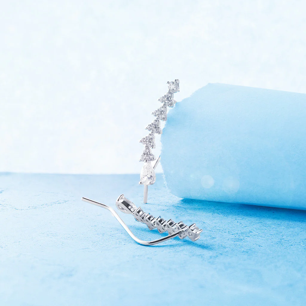 Pair of Pear CZ Ear Crawler Ear Climber Earrings - Image 2