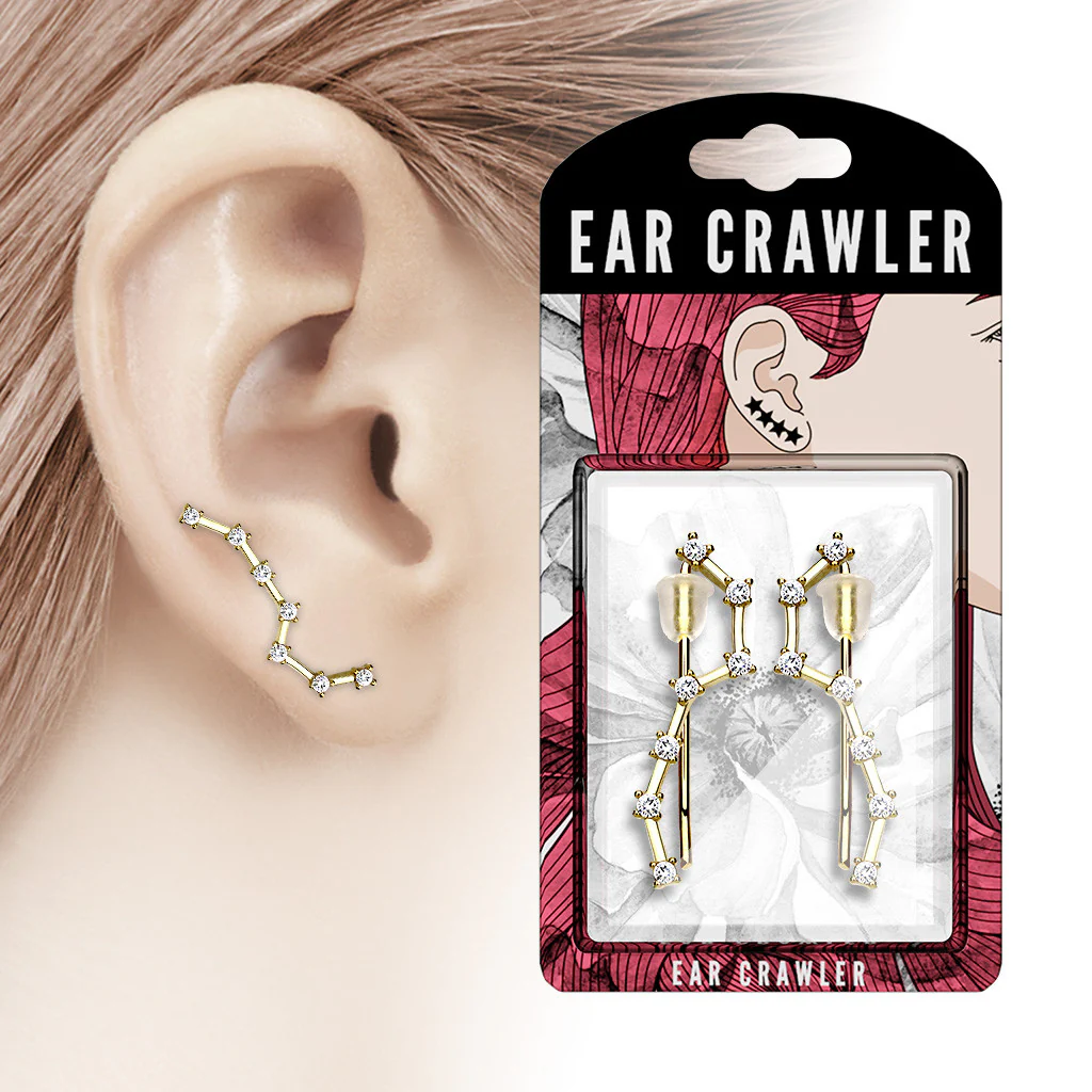 Pair of CZ Set Big Dipper Ear Crawler Ear Climber Earrings - Image 3