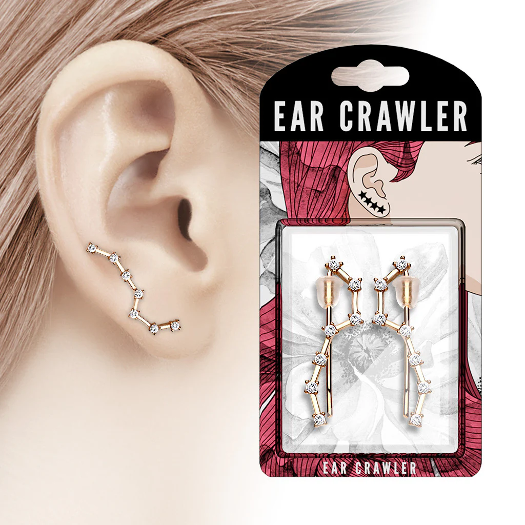 Pair of CZ Set Big Dipper Ear Crawler Ear Climber Earrings - Image 4