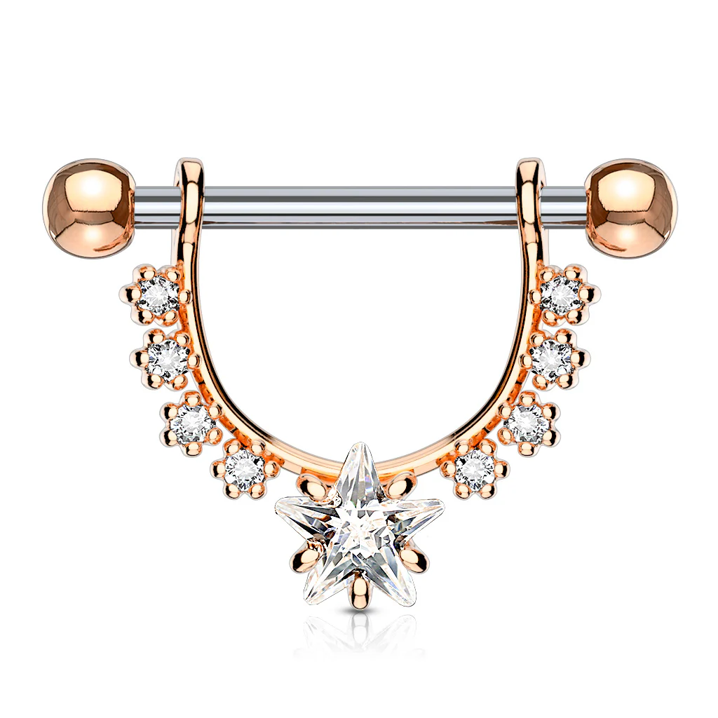 Pair of CZ Star Dangle Barbell Nipple Rings - Image 5