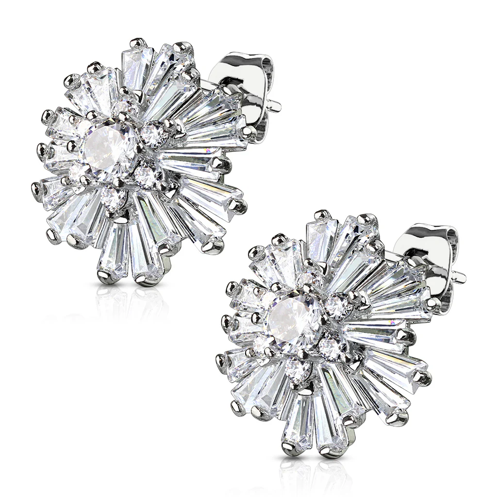 Pair of Double Tiered CZ Cluster Post Earring Studs - Image 2