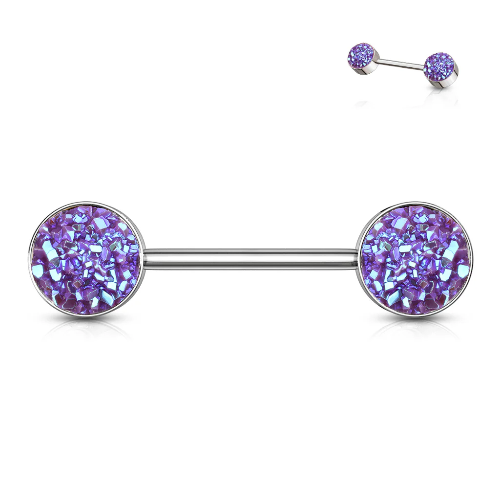 Pair Of Druzy Stone  316L Surgical Steel Barbell Nipple Rings - Image 3