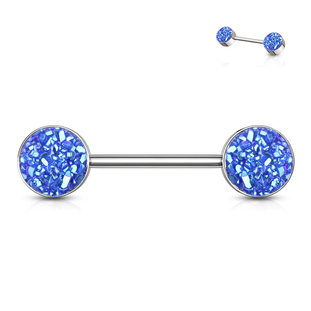 Pair Of Druzy Stone  316L Surgical Steel Barbell Nipple Rings - Image 4