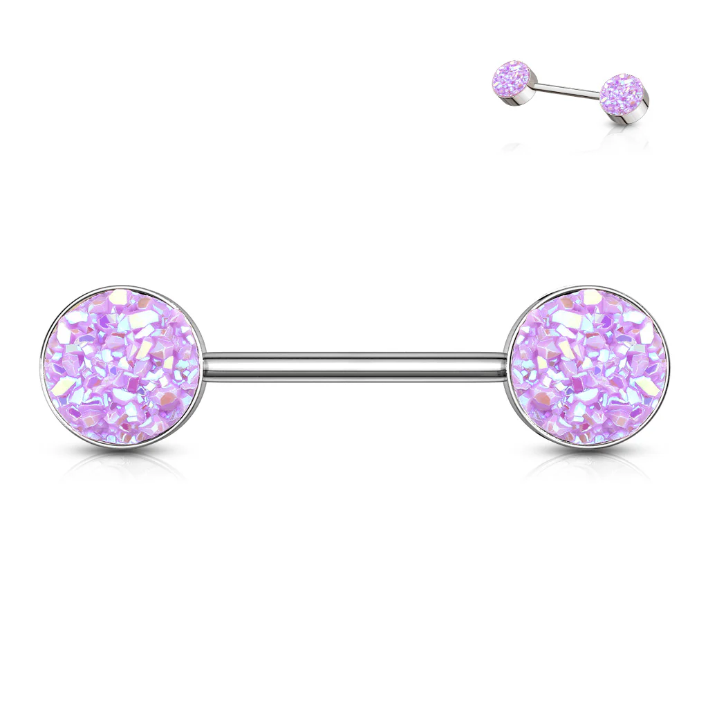 Pair Of Druzy Stone  316L Surgical Steel Barbell Nipple Rings - Image 5