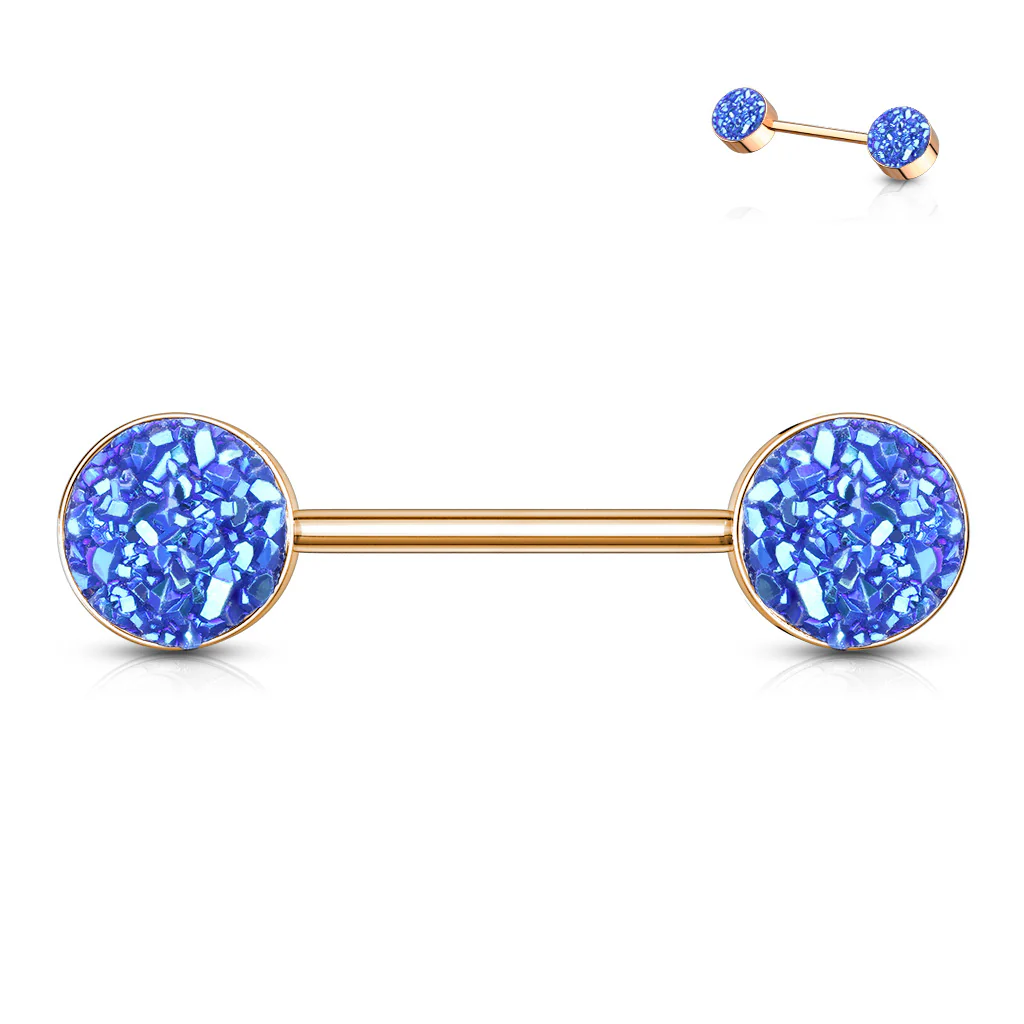 Pair Of Druzy Stone Rose Gold Nipple Barbell Rings - Image 3