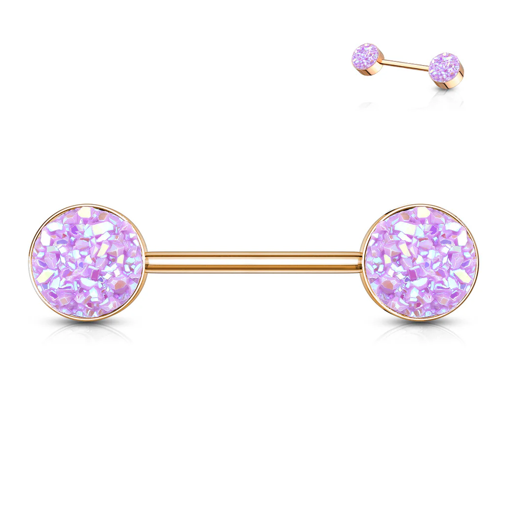 Pair Of Druzy Stone Rose Gold Nipple Barbell Rings - Image 4