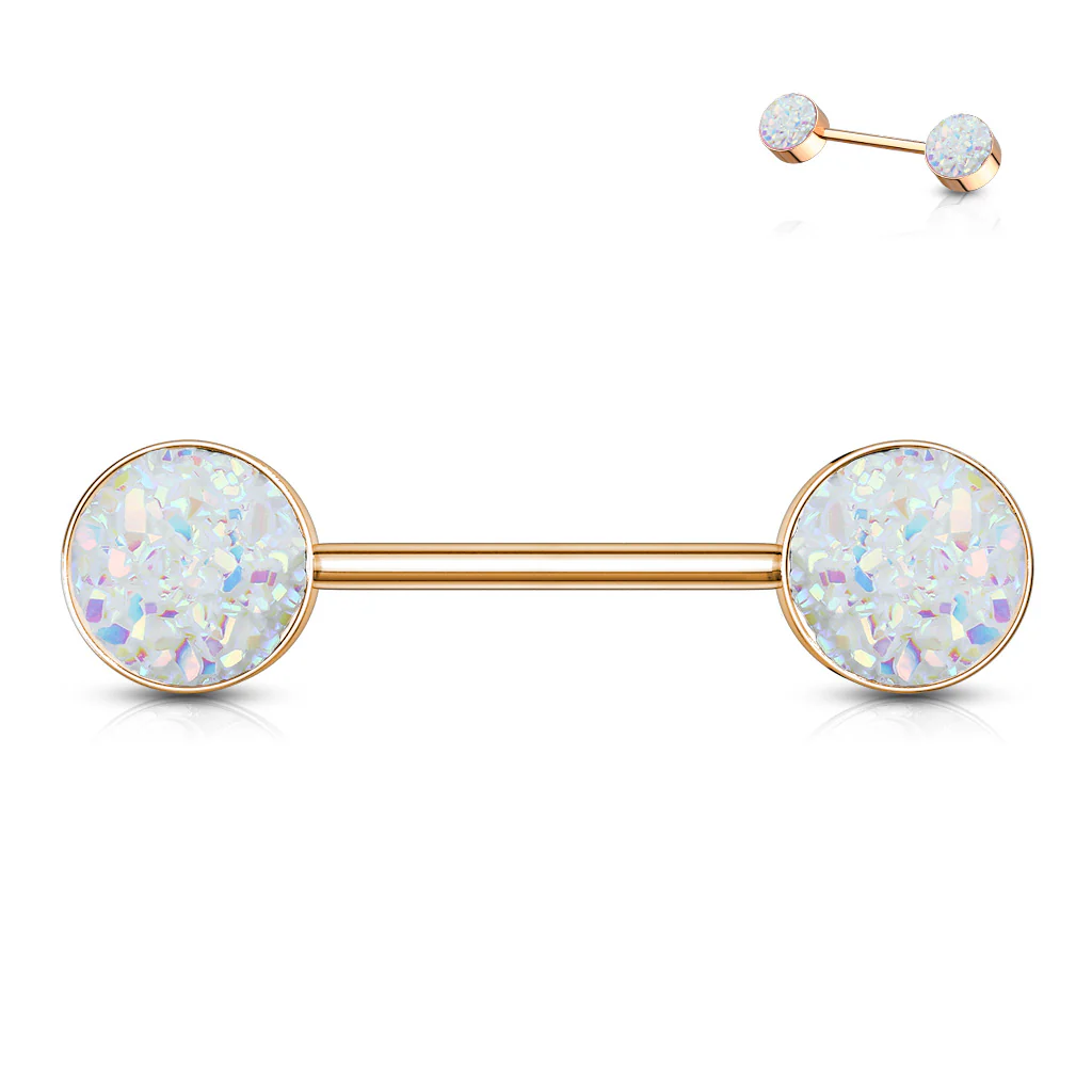 Pair Of Druzy Stone Rose Gold Nipple Barbell Rings - Image 5