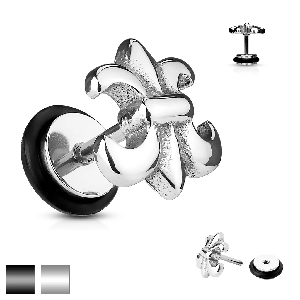 Pair Of Fleur De Lis 16Gauge Surgical Steel Fake Ear Plugs - Image 2