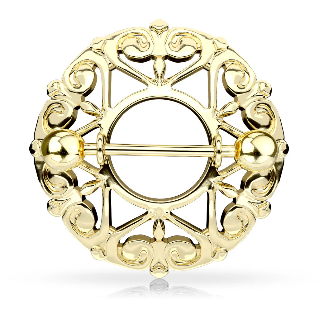Pair of Heart Filigree Round Nipple Ring Shield - Image 2