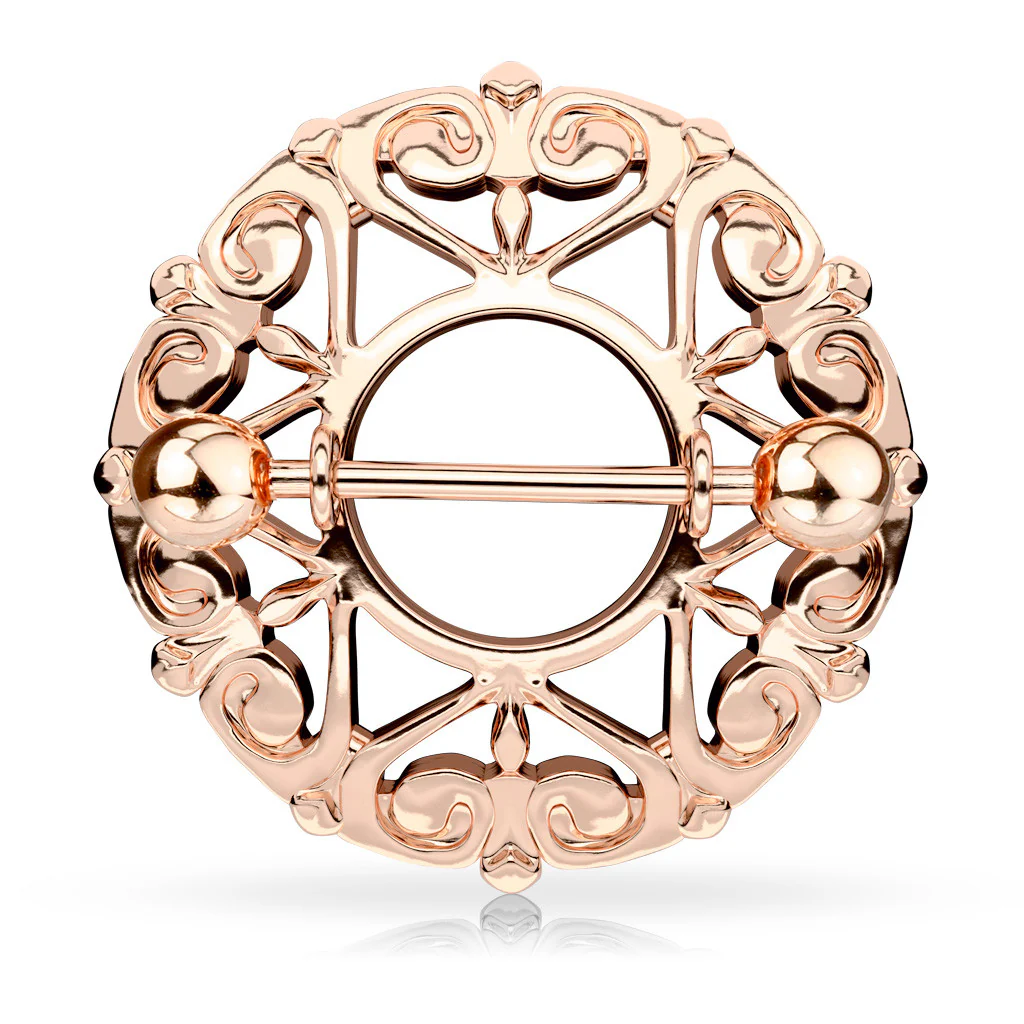 Pair of Heart Filigree Round Nipple Ring Shield - Image 3