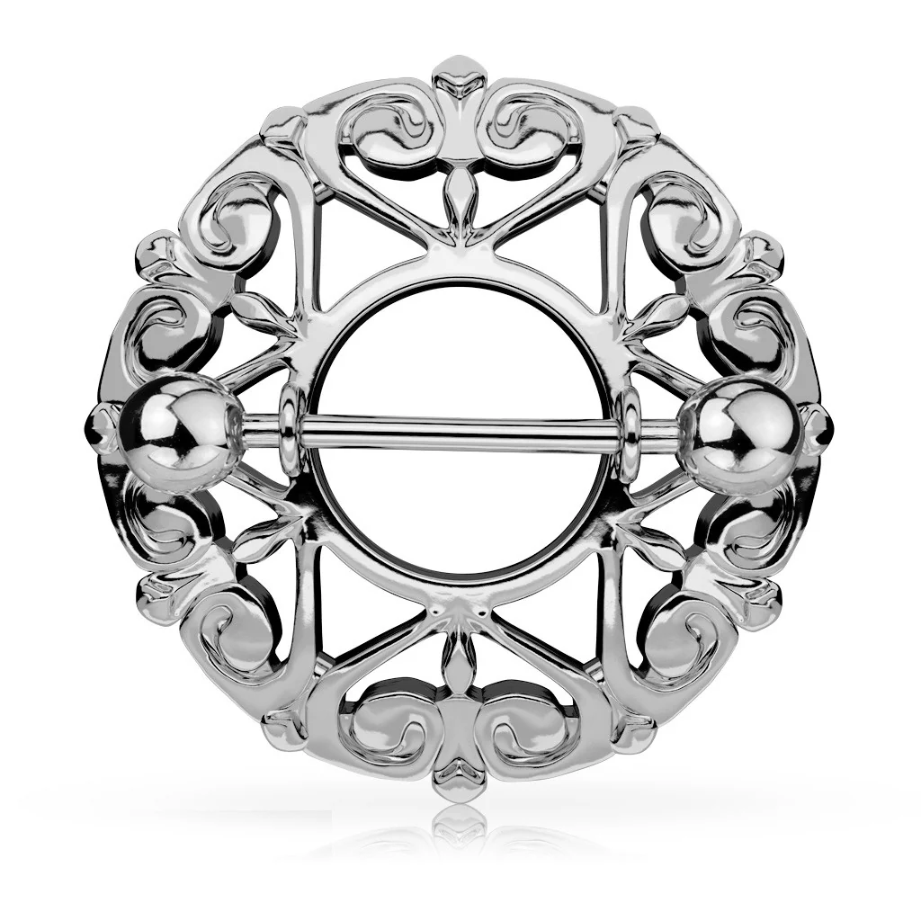 Pair of Heart Filigree Round Nipple Ring Shield - Image 4