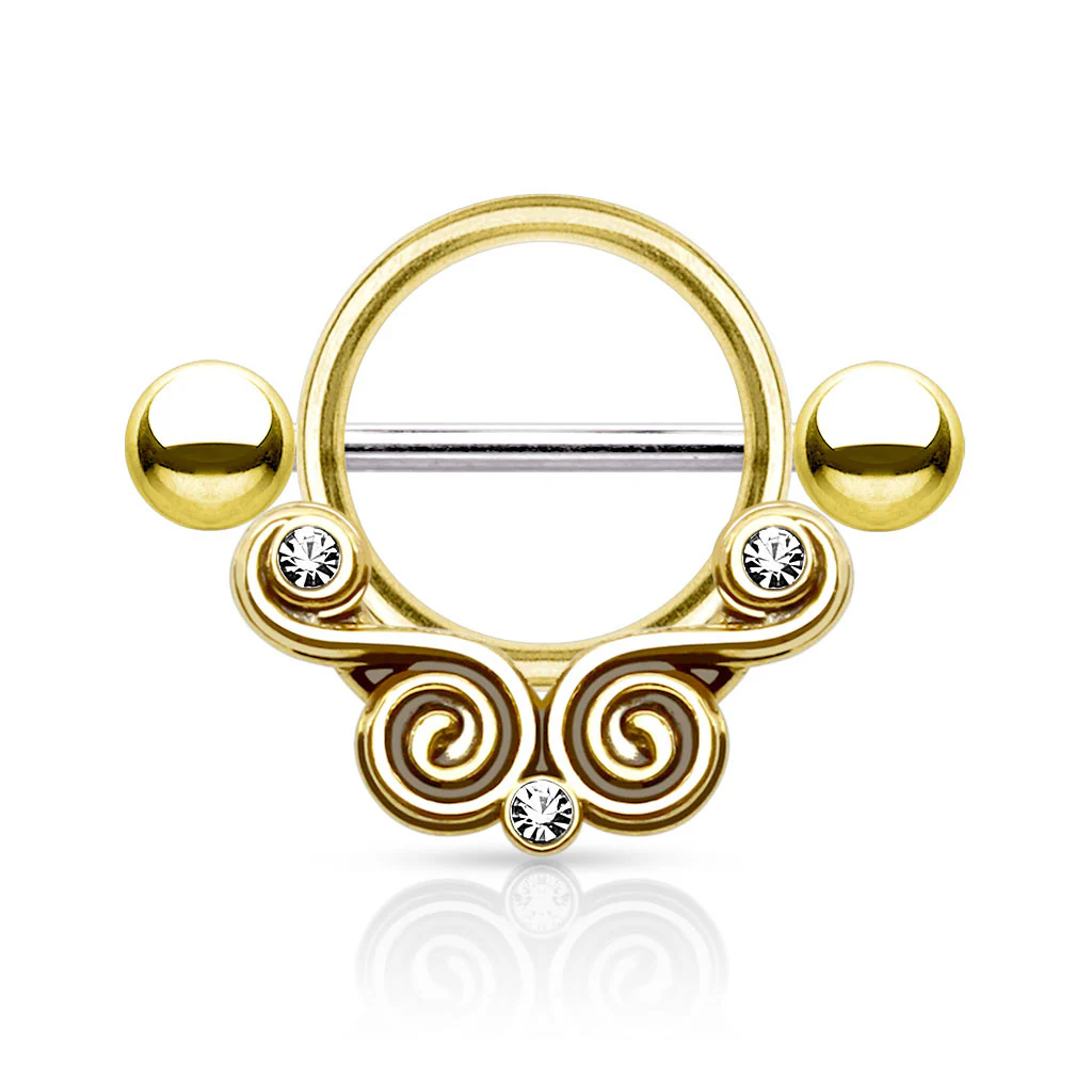 Pair of Lace Swirls CZ Surgical Steel Nipple Shield - Image 2