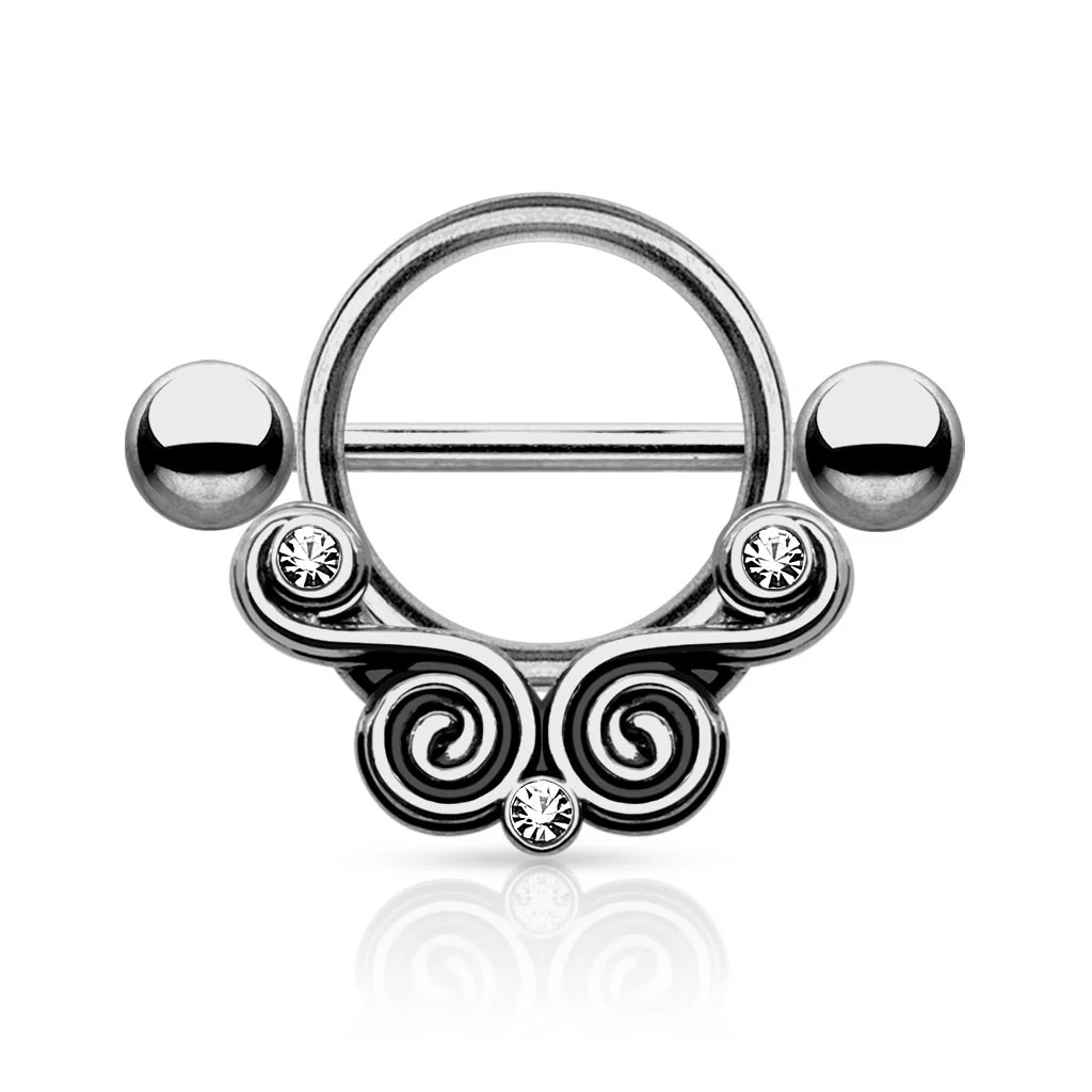 Pair of Lace Swirls CZ Surgical Steel Nipple Shield - Image 3