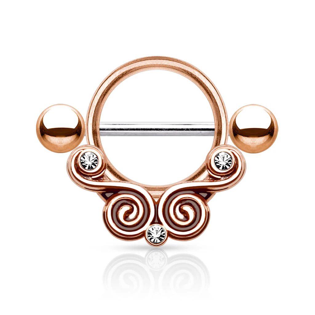 Pair of Lace Swirls CZ Surgical Steel Nipple Shield - Image 4