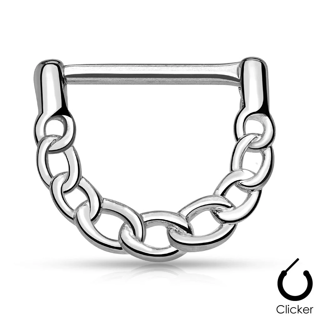 Pair of Linked Chain Design 316L Surgical Steel Nipple Clicker - Image 4