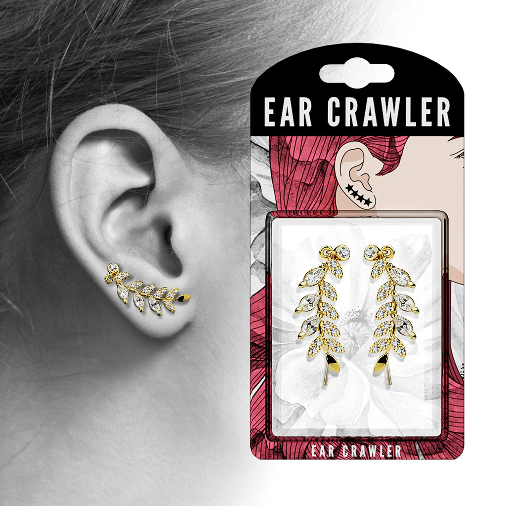 Pair of Marquise Cut CZ Leaf Ear Crawler Ear Climber Earrings - Image 4